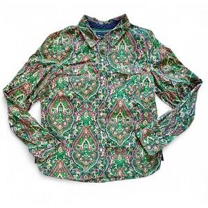 Tommy Hilfiger Whimsy Paisley Button-Up Shirt Green Multicolor Women’s Size XL